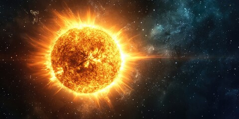Obraz premium The sun radiating in space against a dark background.