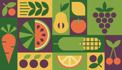 Background vector geometric healthy food fruits vegetables menu packaging
