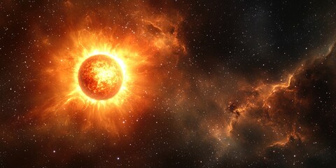 Fototapeta premium The sun shining brightly in the vast darkness of space.