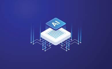 Artificial Intelligence, Isometric Vector banner for AI, Deep Learning, Machine Learning, and Technological Digital Brain Concepts,isometric banner,AI isometric, AI learning machine, ai icon.