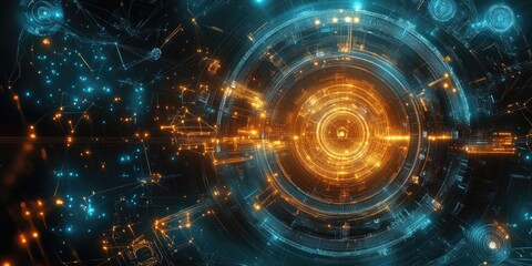 Obraz premium Digital technology and science concept background illustrating technological progress.