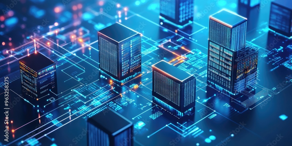 Poster minimalist networking technology background featuring big data connectivity and software development
