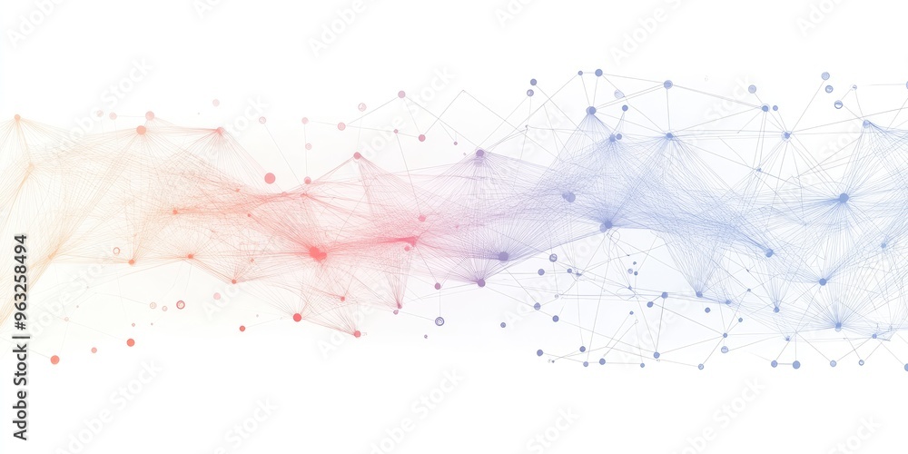 Aufkleber Abstract design of connected dots and lines with intricate wave patterns symbolizing global business and social networks.