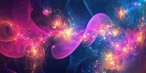 Obraz premium Abstract neon fractal background with cosmic elements.