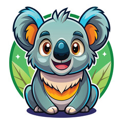 Obraz premium Cartoon Koala Bear with Blue Ears and Green Leaves Background