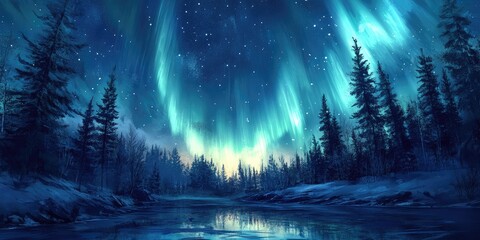 Fototapeta premium Aurora Borealis illuminating the night sky in a dazzling display.