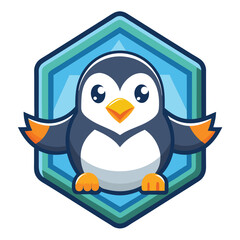 Obraz premium Cartoon Penguin with Big Eyes in Hexagon Frame