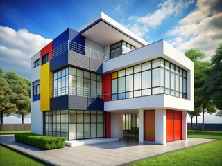 Minimalist Bauhaus Symmetry: Geometric, clean, simple, primary colors, functional design