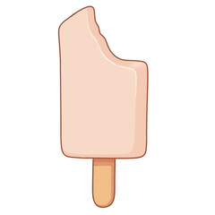 
A bitten ice cream bar with pastel pink and beige colors on a stick, set against a plain background. Simple and relatable design.