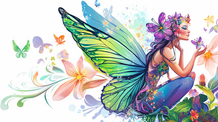 Obraz premium Beautiful flower fairy vector illustration Fairy. Illustration