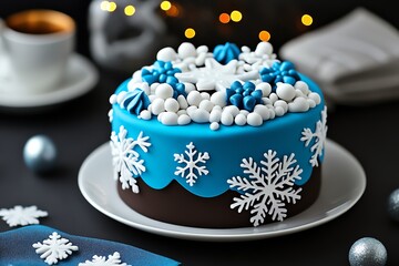 Birthday postcard, winter wonderland, snowflakes and magic captures the charm of a winter birthday with frosty designs