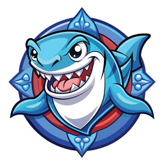 Naklejka premium Cartoon Shark Mascot with Open Mouth and Sharp Teeth