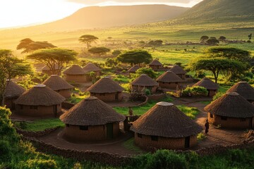 Traditional Maasai mud hut village