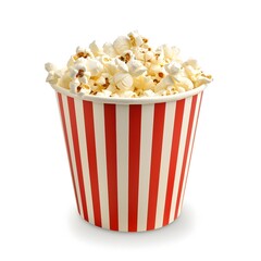 Striped Paper Popcorn Bucket Isolated on White Background