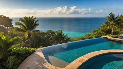Obraz premium stock photography tropical paradise pool with a morning view