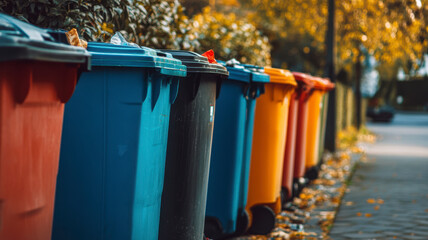 Colorful plastic bins for different waste types