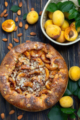 Open pie (galette) with apricots and almonds.