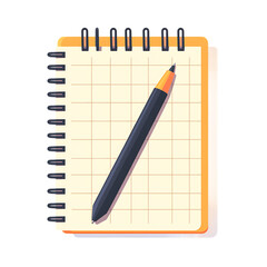 Spiral Notepad and Pen Illustration Notebook Paper School Supply Drawing Office Stationery Art Digital Sketch