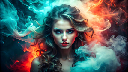 Fototapeta premium A girl of smoke, her smoldering eyes and billowing hair creating an otherworldly aura.
