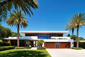 Fototapeta premium Eco-friendly beach house with sustainable design.. Beautiful simple AI generated image
