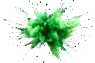 Vibrant explosion of hues of green powder against an isolated, transparent background, creating a dynamic and colorful burst