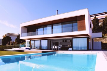 Fototapeta premium Eco-friendly beach house with sustainable design.. Beautiful simple AI generated image