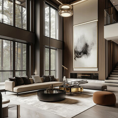 Modern living room interior with comfortable sofa and armchair, perfect for relaxing at home