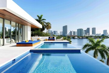 Fototapeta premium Eco-friendly beach house with sustainable design.. Beautiful simple AI generated image