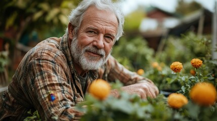 Serene Therapy: Elderly Caucasian Man Finding Peace in Gardening - Concept of Mental Health Recovery through Horticulture for Seniors