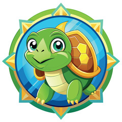 Fototapeta premium Cartoon Turtle with Shell in a Colorful Circular Frame