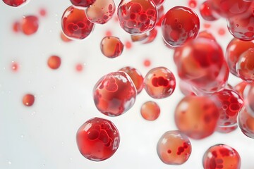 Floating and Flowing Red Blood Cells on a Minimalist White Background
