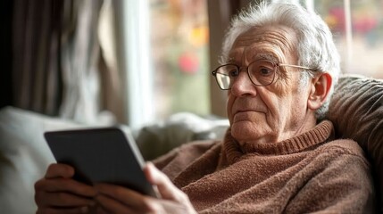 Obraz premium Senior Man Struggling with Technology: Digital Overload and Elderly Challenges