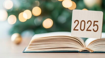 A symbolic image of the year 2025 rising out of an open book, representing knowledge, learning, and the beginning of a new chapter.