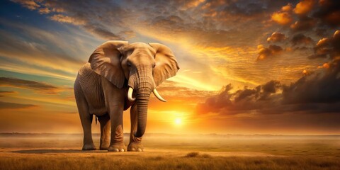 Majestic elephant standing in golden sunset light, elephant, majestic, tall, golden, light, setting sun, wildlife, majestic