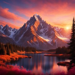 Beautiful sunset in the mountains