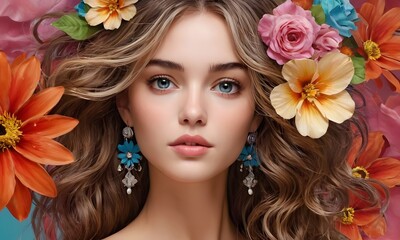 Naklejka premium Beautiful Lady in a Blooming Garden Setting, Generative Ai