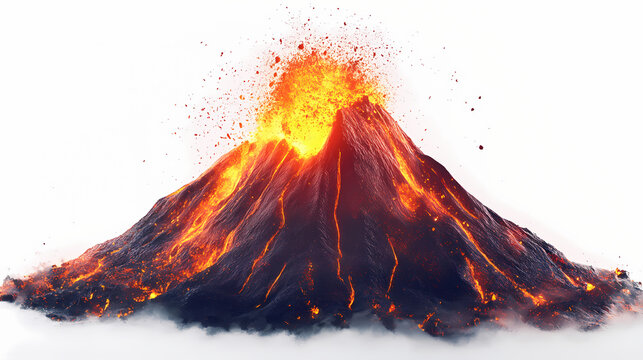 Erupting volcano isolated on white created with generative ai. Volcanic. Illustration