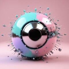 A colorful, abstract sphere with spikes and splashes of paint, showcasing modern design aesthetics.