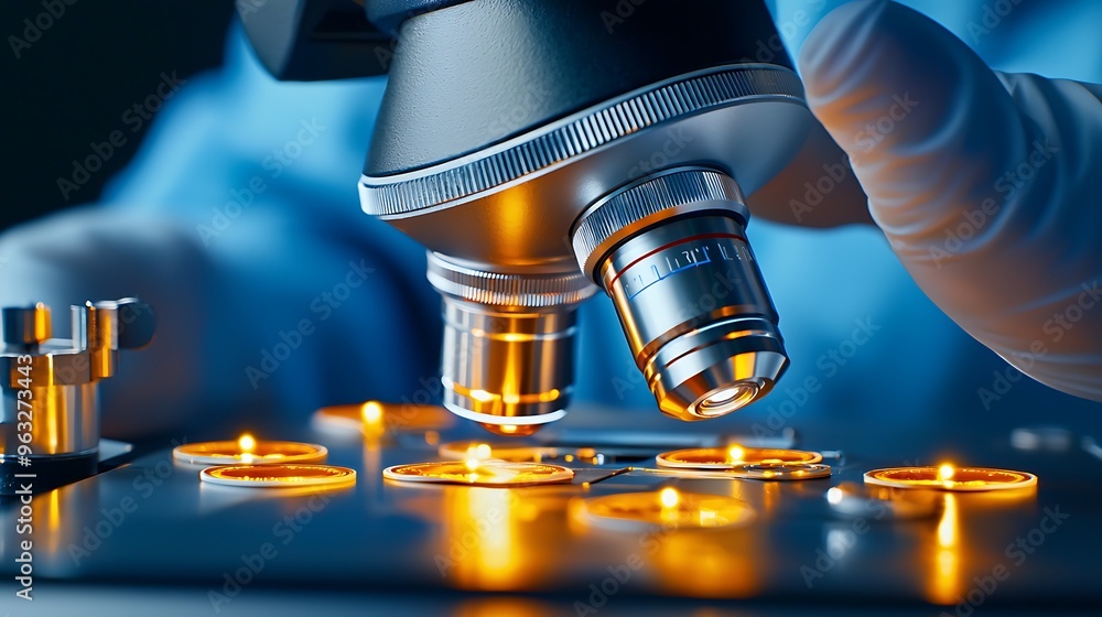 Poster a microscope lens zooms in on samples, offering a glimpse into the wonders of the lab.