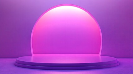 Fototapeta premium Minimalist gradient purple pink room background with stage platform floor for product display 
