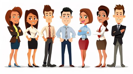 Successful cartoon characters engaged in various business activities. They are showing their professional skills and smartness in the business world. These characters are confident and seem to be 