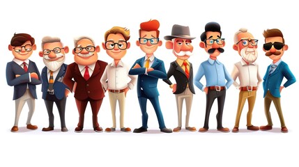 Successful cartoon characters engaged in various business activities. They are showing their professional skills and smartness in the business world. These characters are confident and seem to be 