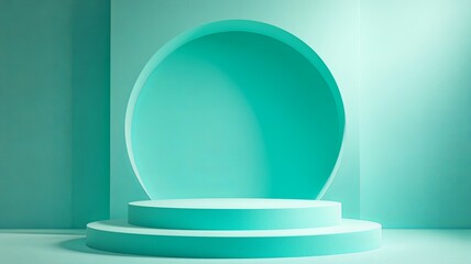 Platform stage podium for product display in light green turquoise background 