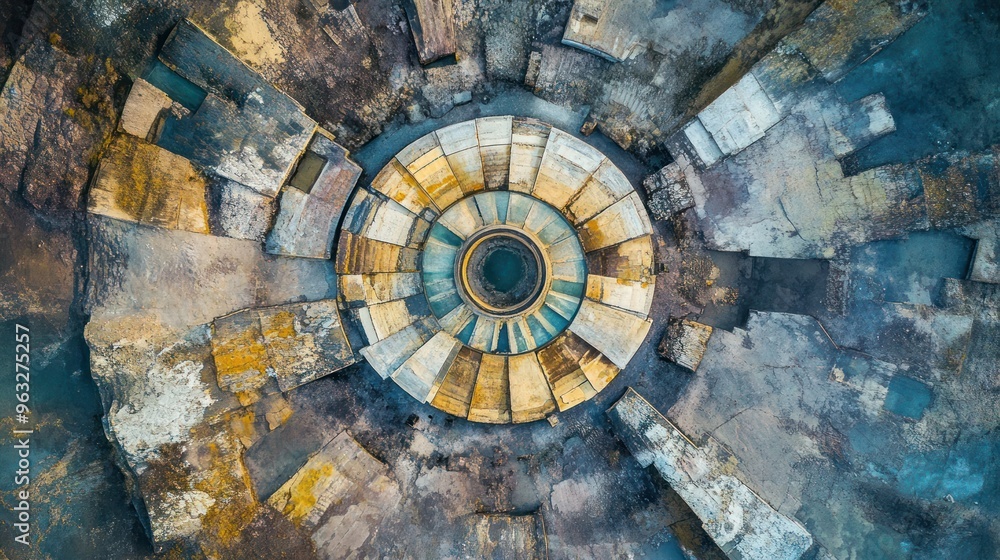 Aufkleber Aerial View of a Circular Stone Structure with a Central Pool