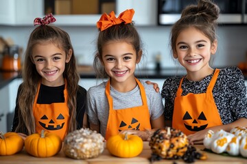 Fototapeta premium Thanksgiving trend, cooking with kids, family recipes passes down traditions while making the holiday preparation fun for all ages
