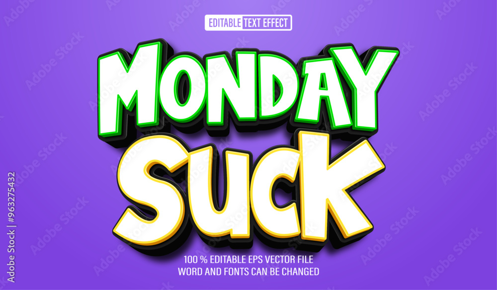 Poster editable 3d text style effect -monday suck text effect template