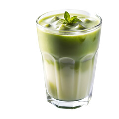 Green matcha into glass isolated on transparent background
