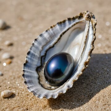 seashell on the beach with black pearl