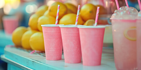 Pink Lemonade Stand: A vintage-styled lemonade stand with pink paper cups.