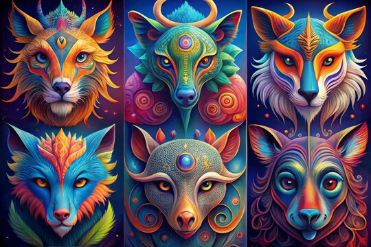stylized icons symbols abstract animals fantastical